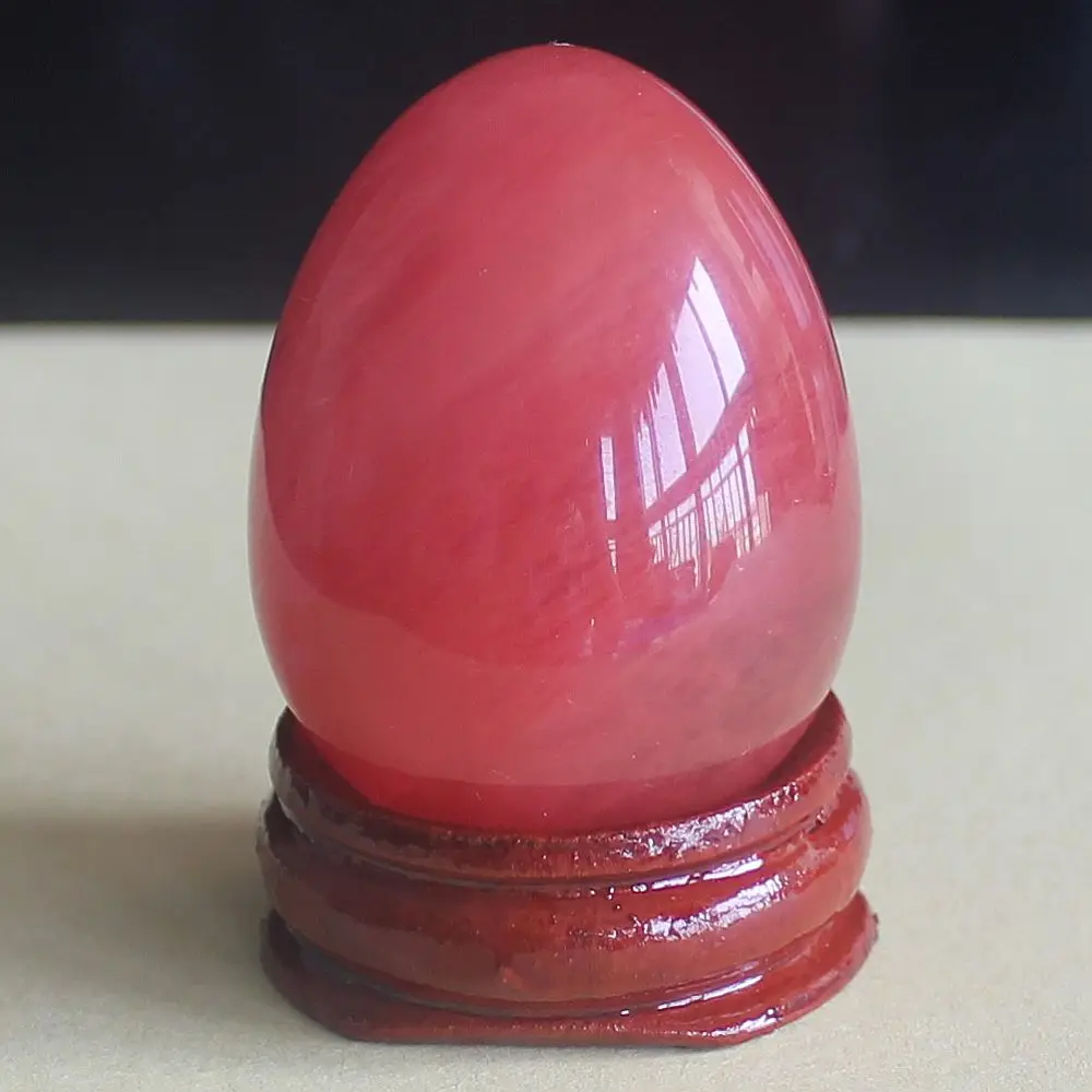 40x30 мм Скъпоценен Камък, червено voclano черешов кварц яйце с дървена стойка начало декор камък чакрите с рейки лечение