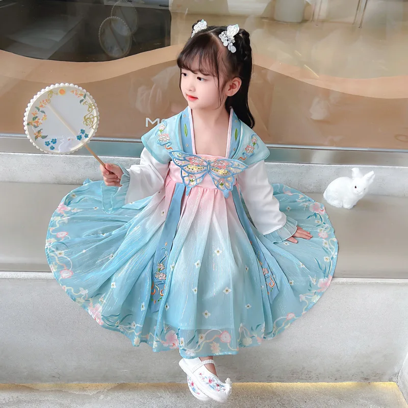 Hanfu/Нови Есенни рокли за момичета 2022 г., Древната Дрехи с дълъг ръкав за Малки момичета, Супер Страхотна Подобряване на Принцеса Рокля