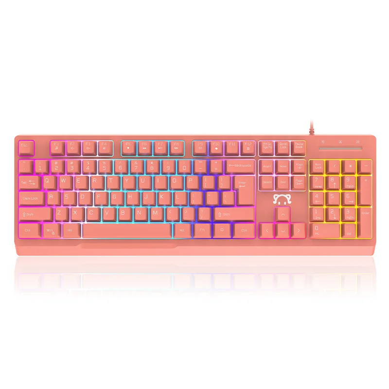 Проводна USB симпатична розова RGB подсветка 104keys ръчна детска клавиатура за игра на PC, лаптоп