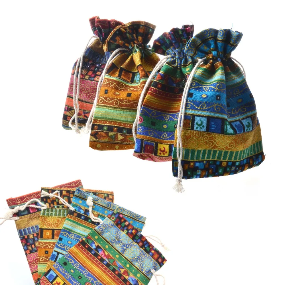 Ръчно изработени 9,5*13 см Египет и Индия Тайнствен Стил Цветни Пискюли Бижута, Чанти, Подаръчни шоколадови Бонбони Джутовые Чанти За Сватбени Подаръци