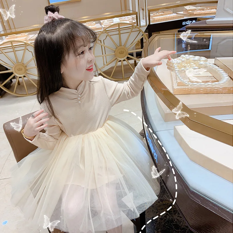 Сладка Принцеса рокля за момичета, Есента Ново детско рокля с дълги ръкави, пищни сетчатое премяна 2-7 години, Бебешки Дрехи