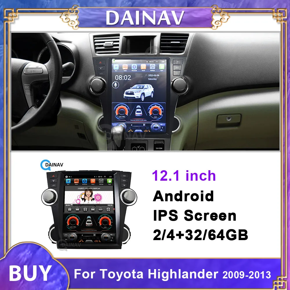 12,1 инча Android Авто Авторадио Плеър За Toyota Highlander 2009 2010 2011 2012 2013 Автомобилен Мултимедиен DVD Плейър GPS Навигация