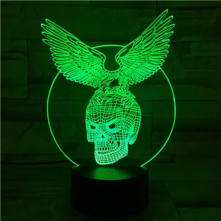 GX-266 Подарък За Хелоуин Бар 3D нощна светлина В 7 Цвята Променящата Led Настолна Лампа Акрилна Илюзия Череп с Крила Атмосфера Светлини