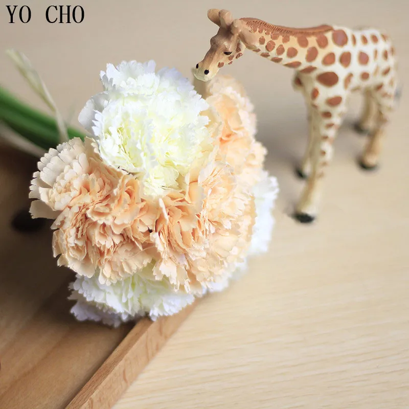 Цветя карамфил 1 букет от 6 глави, карамфил Изкуствени цветя, копринени цветя за декорация на цветя за сватба у дома и рожден ден