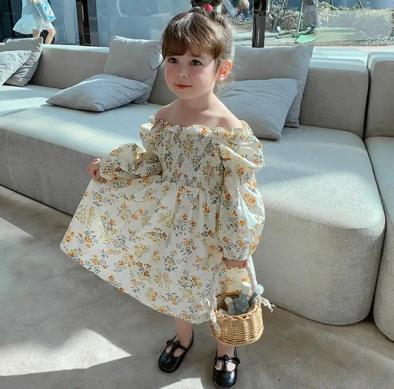 Пролетта рокля с принтом за малки момичета 2021 г., модни детски дрехи принцеса, 5 бр./лот на едро
