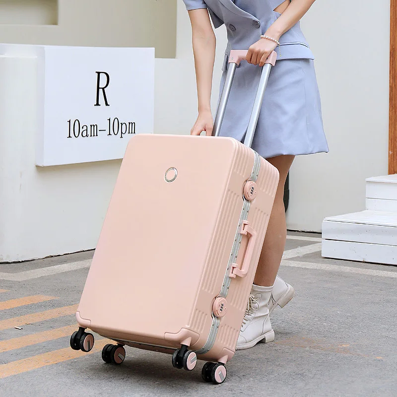Куфар за багаж на колела с алуминиева рамка, жената пътен куфар с парола, с Универсален тихо колело, чанта за багаж PC + ABS, количка
