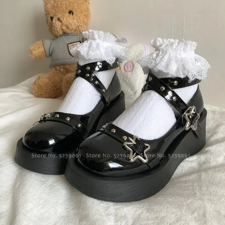Жената на Японския Аниме Лолита JK Униформи Черна Кожена Обувките На Платформа Момичета Британски Колеж Готически Стил Ретро Cosplay Ботуши