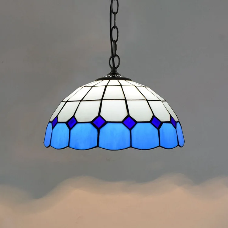 Европейски стил Модерен Средиземноморски Творчески Син Тифани Цветно Стъкло Хол с Трапезария и Подвесная Лампа 30 см Стъклена Лампа