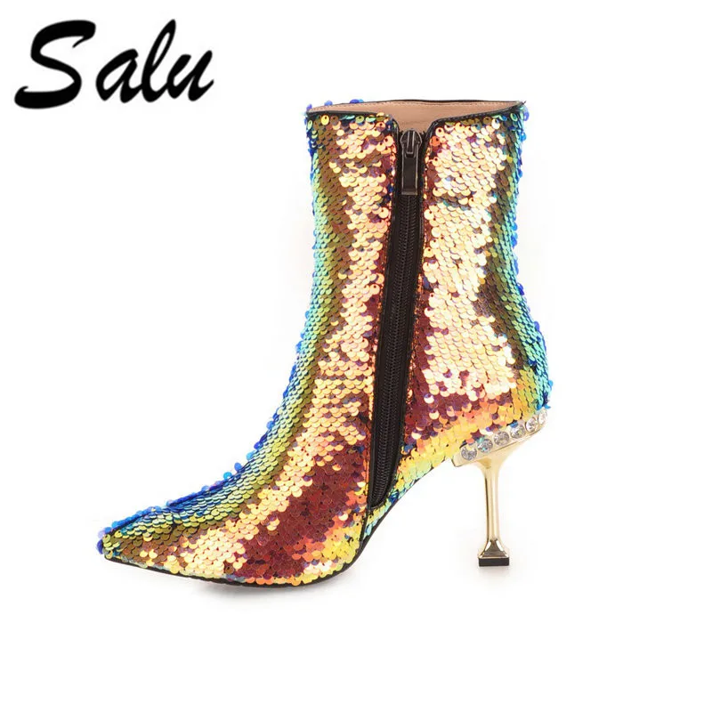 Salu/Обувки, ботильоны от естествена кожа, Дамски Обувки, черна Топлото дамски обувки, Безплатна доставка