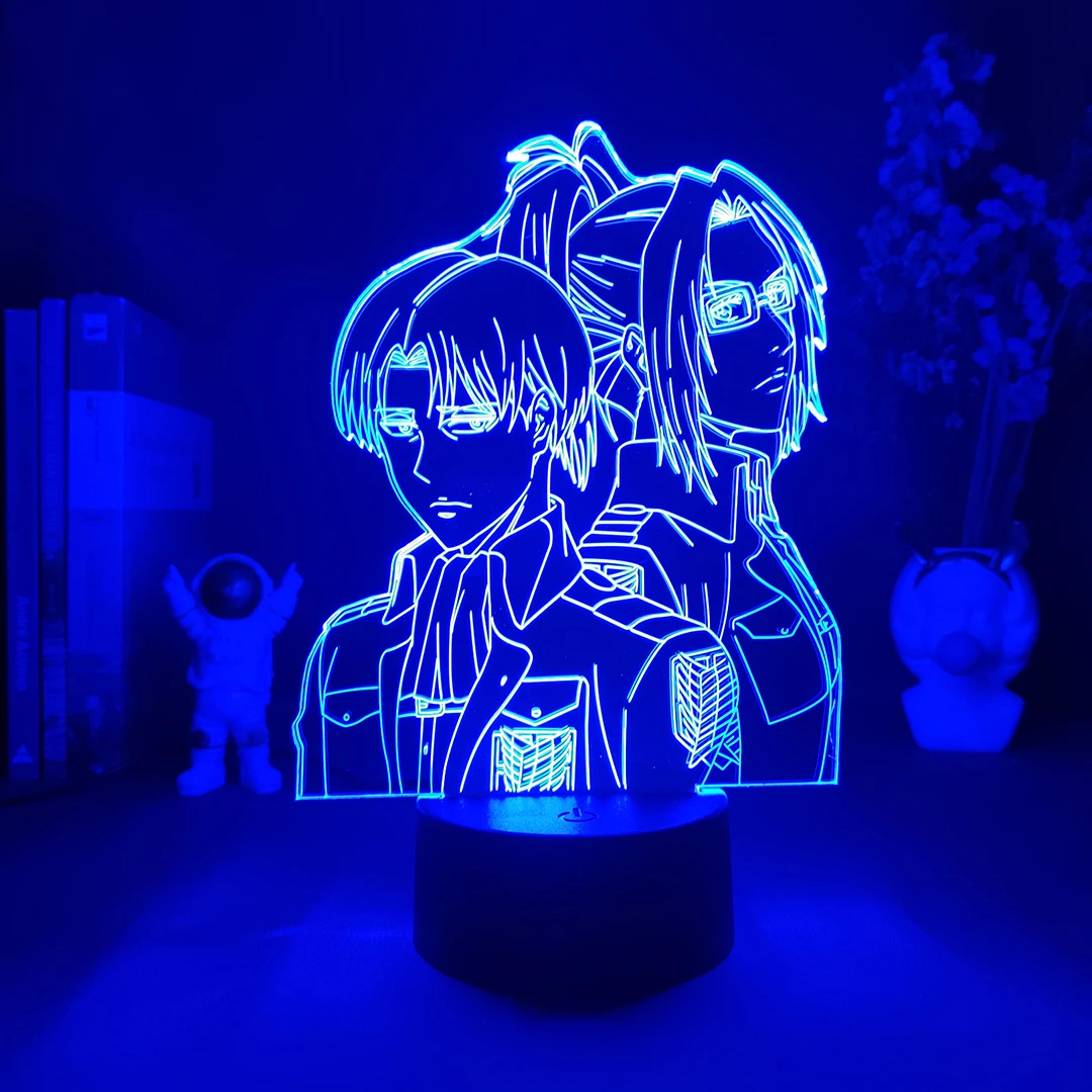 Атака на Титаните Леви Аккерман и Ханге Зоя Акрилна 3D Лампа Начало Декор Светлина Детски Подарък Ханге Зоя Led Аниме лека нощ