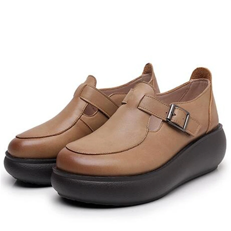 2022 г. Есенни лоферы в британския стил; Дамски обувки от телешка кожа на първия слой в стил ретро; кожа обувки на платформа и танкетке; дамски обувки Голям Размер