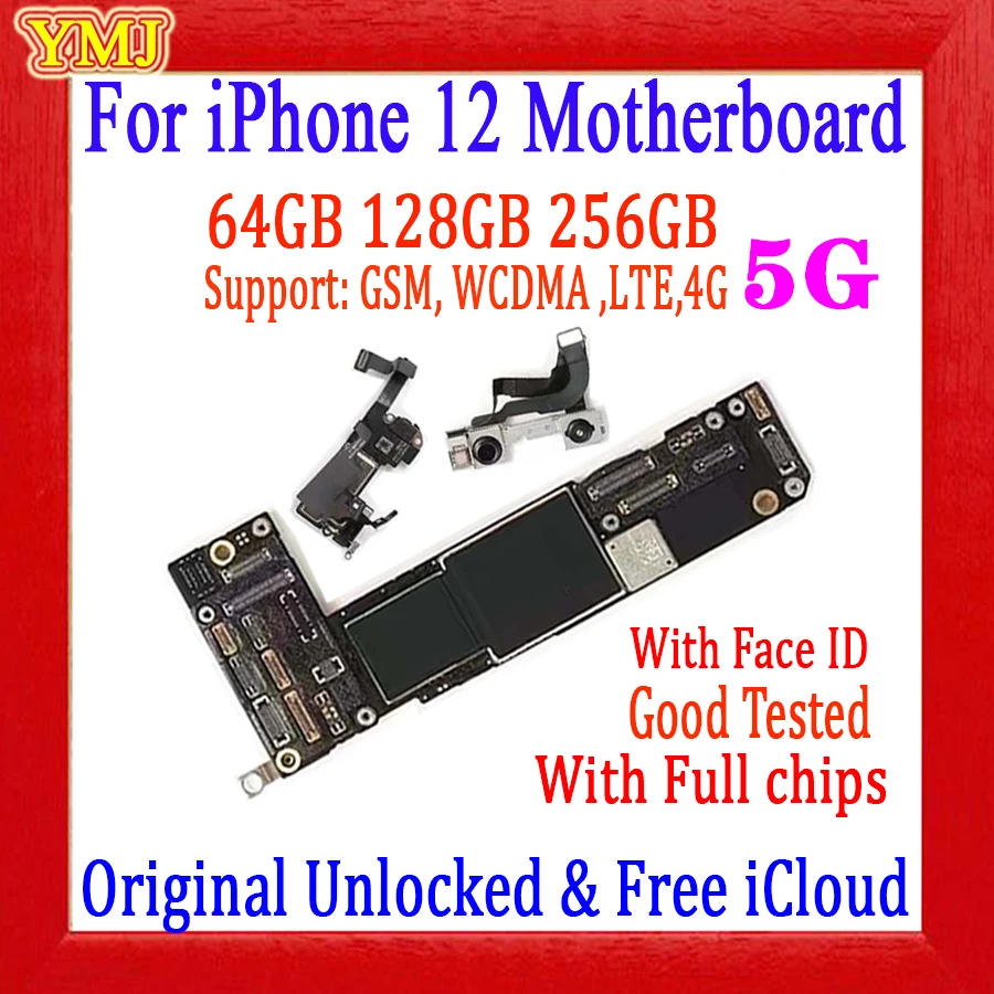 Пълни чипове 100% Тествани 64 GB/128gb/256gb За iPhone 12 дънна Платка С/БЕЗ Face ID Оригиналната Разблокированная Логическа Такса Поддръжка Актуализации