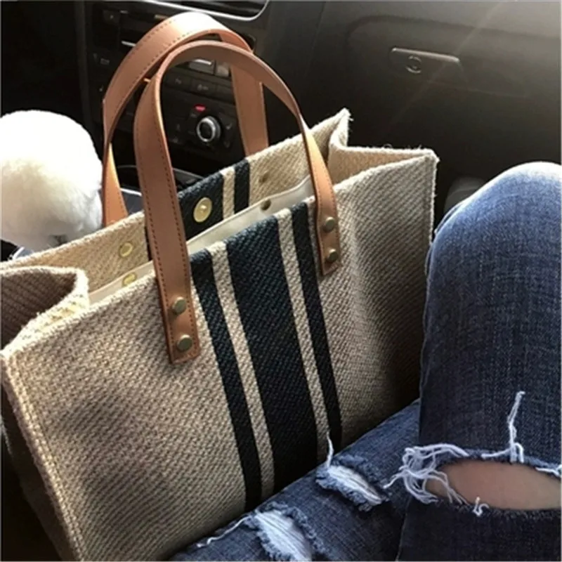 Просто Модерна Дамска чанта с Голям капацитет, Реколта Раирана чанта-тоут За Жени, Преносим бизнес портфейл Ol в Корейски стил