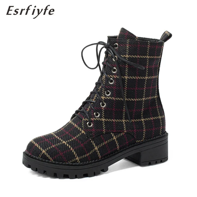 ESRFIYFE / 2020 г. Нови обувки Martin, Дамски есенни обувки от Флока в британския стил на дебела подметка, с къси Обувки; Мотоботы; Дамски обувки; Големи Размери