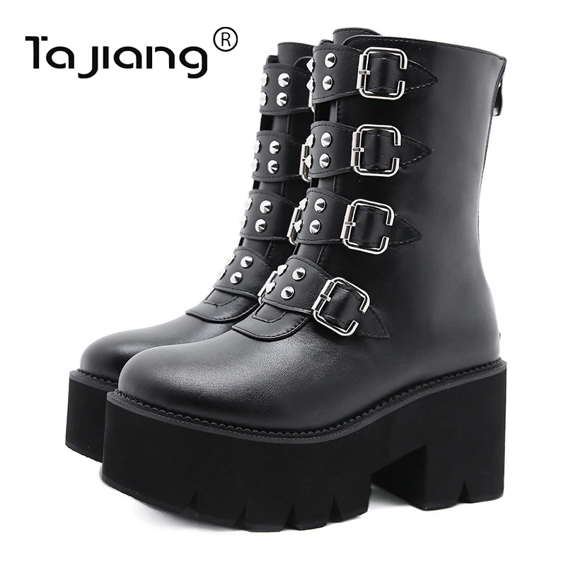 Ta Jiang/ Нови дамски ботильоны с метален орнамент; дамски обувки; къси кожени обувки на платформа и висок ток дантела; T2204