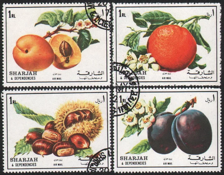 4 бр./компл. Пощенски Марки Шаржа, Оранжеви Плодове, които се Използват Пощенски Марки с Маркировка за Събиране на