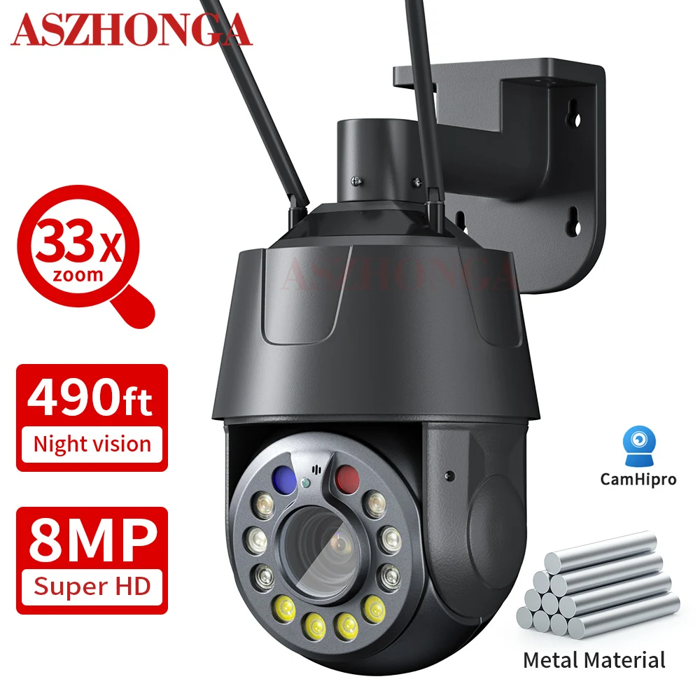 ASZHONGA 8MP Безжична WIFI IP мрежова Камера за Сигурност 33X Zoom HD PTZ Външна Домашна Камера за Видеонаблюдение ВИДЕОНАБЛЮДЕНИЕ Пълноцветен Нощно Виждане
