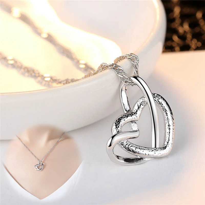 Колие Дамско Замръзналите В Висулка с Форма на Сърце ключица сребърно покритие с Елегантна