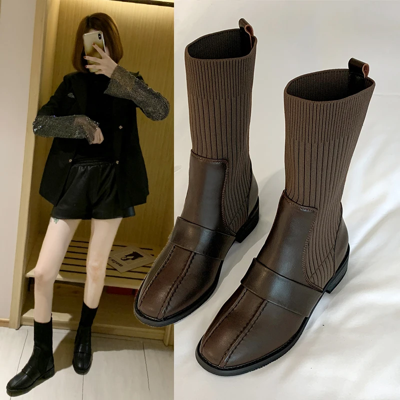 Есенно-зимни Чорапи, Дамски Къси Ботуши в Британския Стил, Тънки Ботуши, Модни Възли Ботуши За езда, Луксозни Дамски Дизайнерски Обувки