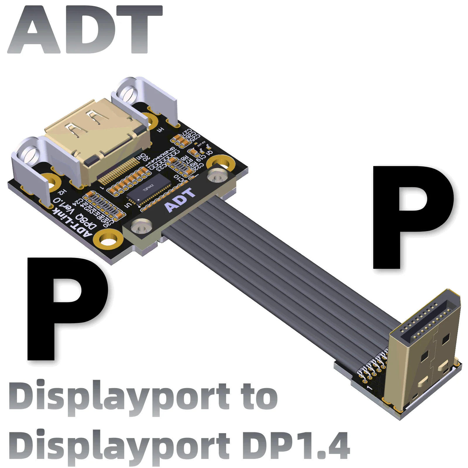 Удлинительный кабел DP мъж към жена displayport DP1.4 с ъглово съединение плосък тънък мек кабел за видео карти ADT