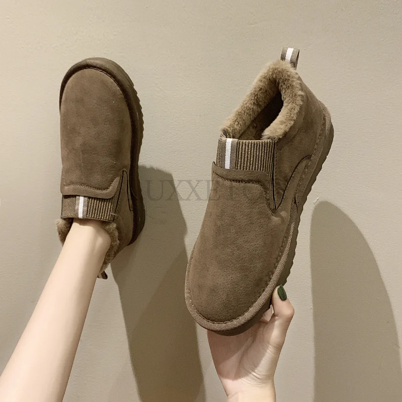 Дамски памучни нови обувки с ниско деколте на плосък ток и Кръг пръсти от Изкуствена вълна с ниска шнорхел, Зимните Модни домашни Топли Изображение 0 