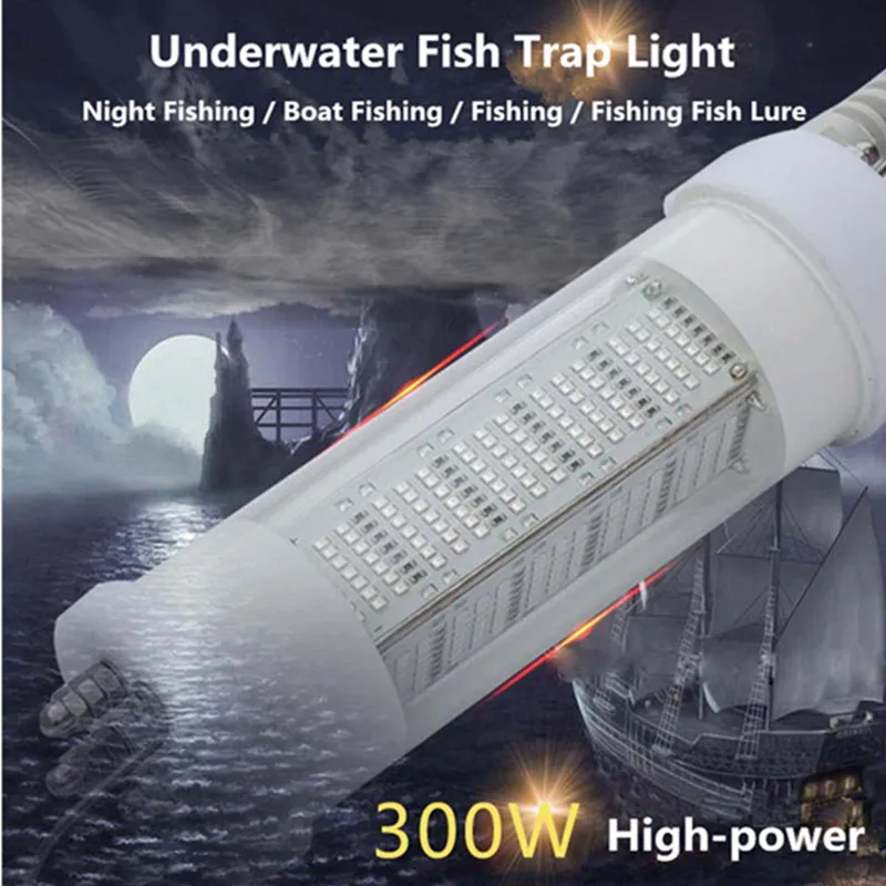 300 W Дълбока Капка Риболовен Лампа Подводен 5 М Led Потопяема Риболовен Лампа Стръв За Риба Лампа За Търсене Калмари, Който Привлича 12 В Зелено Изображение 0 