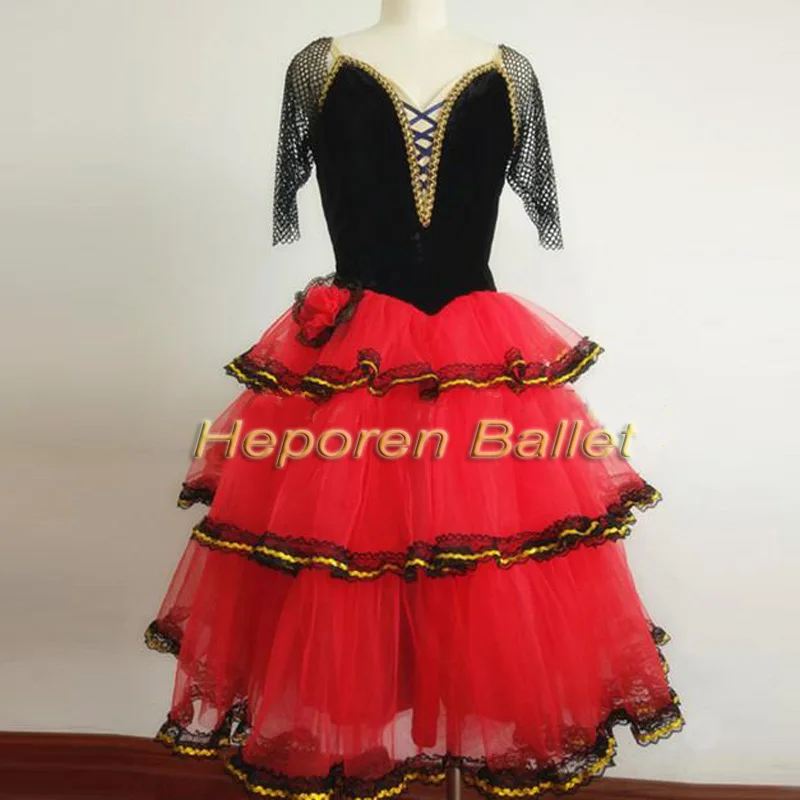 Висококачествени Професионални Индивидуални опции Tang Haode с къс ръкав и Къси Завои, испански Червени Дантелени Поли, балетное рокля Изображение 0 