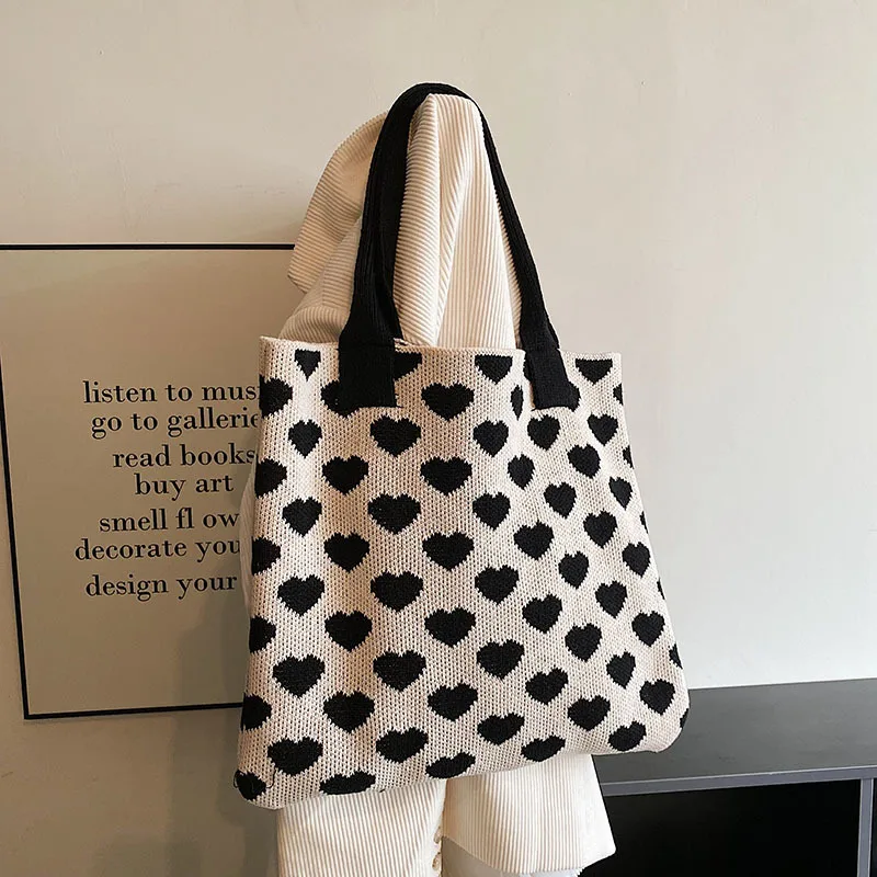 Скъпа дамска чанта с Изображение на сърцето, Дизайнерски Вязаная чанта в тон, Есенно-Зимна чанта 2022, Дамски Чанти, Ръчна чанта,-тоут, Плажни Чанти