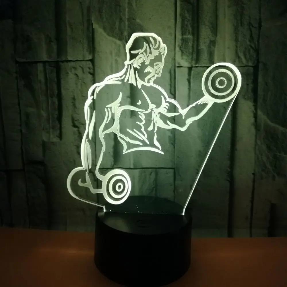 Гира Фитнес Настолни Лампи За Хола 7 Цвята Сензорен Пулт за Дистанционно Управление Led Визуален Подарък 3d Лампа Топла Мускул Мъжете 3d Малка нощна светлина Изображение 0 