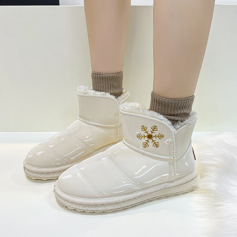 Fujeak/Зимни Нови зимни обувки от изкуствена Кожа със среден покрив, водоустойчив Нескользящая памучен обувки на равна подметка, класически Модни дамски обувки на висок Ток