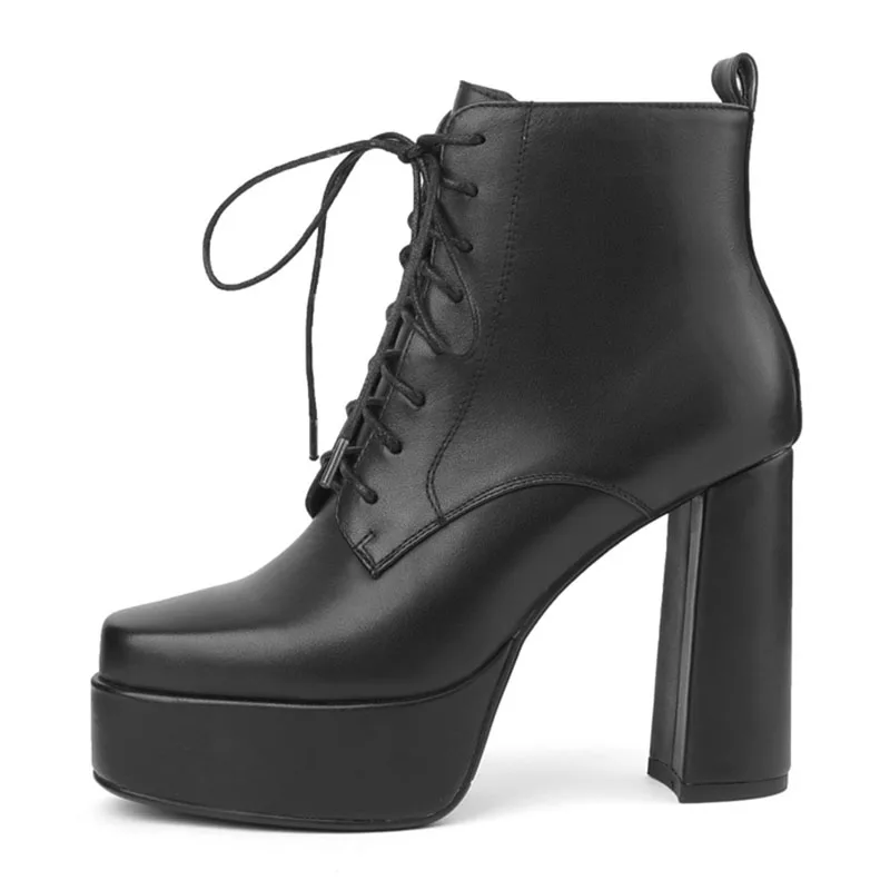 Arden Фуртадо/2021 г. Есенно-зимните модни Офис женски обувки с квадратни пръсти от естествена кожа, Елегантни дамски ботильоны на масивна ток с шнур Изображение 0 