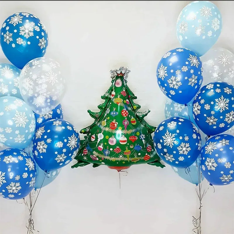 20pcs Коледно Дърво лосове Фолио Балони Микс 12 инча Син Прозрачен Латексный Топката С Принтом Снежинки За Коледна Рожден Ден Декор
