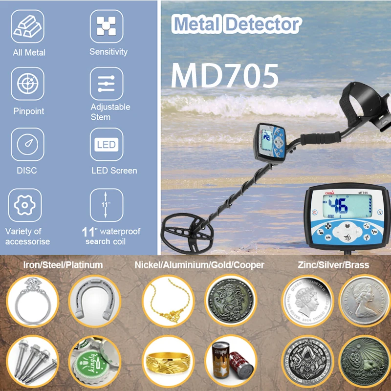 Професионален MT705 Златен метал детектори с Висока Точност Подземен Ловец LCD Дисплей Супер Стабилни Режими