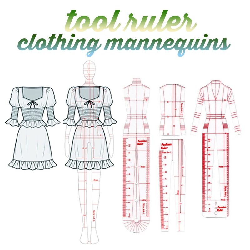 Инструменти за дизайнерски дрехи владетел дизайн плат линия за рисуване на отвор за позициониране на човешкото тяло динамичен модел за оказване на тъкани
