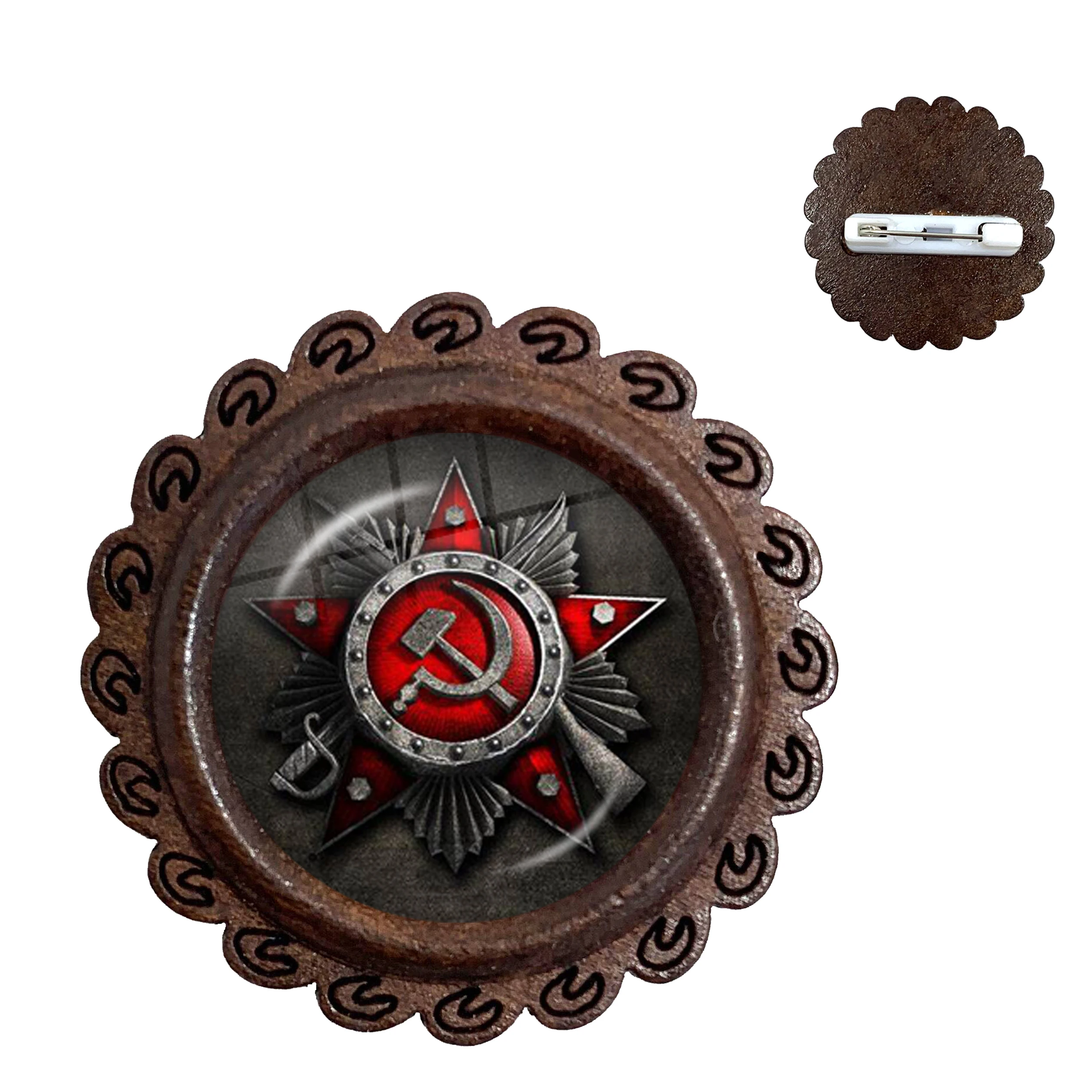 CCCP на СССР, Съветската Армия Червена Звезда Дървени Брошки 20 мм Стъклена Кабошон Арт Кръгли Руски Икони Лого Игли За Яката Бижута За Приятели