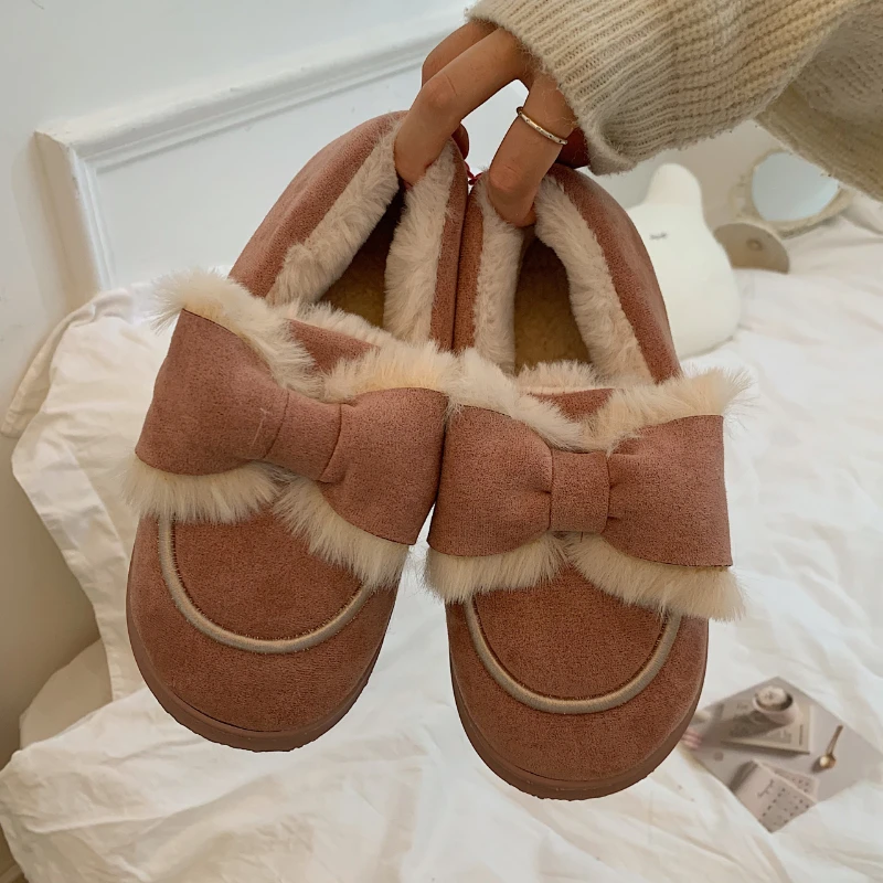 Новост 2022 г.; зимни нови плюшени дамски обувки; Топли обувки; Удобни зимни обувки без обков с Декорация във формата на banta; сладки зимни обувки за прекрасната момичета Изображение 1 