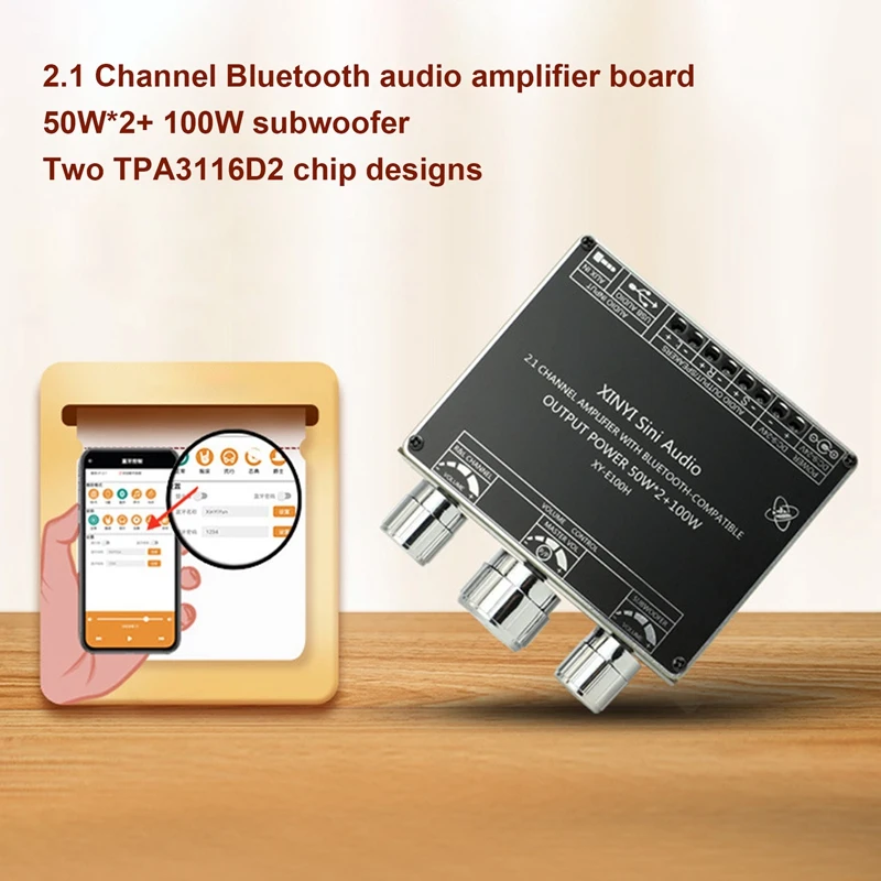 E100H с 2.1 Канален Bluetooth 5,1 Такса Аудиоусилителя Модул TPA3116D2 50Wx2 + 100 W Высокомощный Субуфер Усилвател Такса Изображение 1 