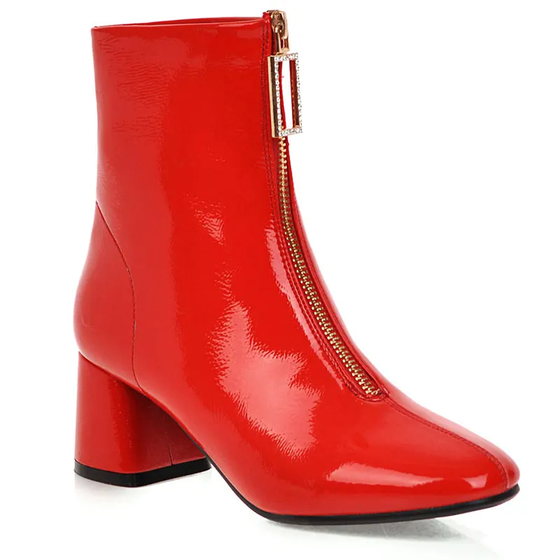 Lloprost ke/ 2020 г. стегнати обувки с цип отпред от лачена кожа с блестящи кристали, дамски обувки, червени ботильоны за жените, обувки H576 Изображение 1 