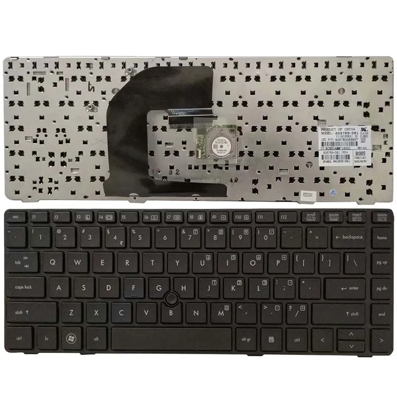 Клавиатура за лаптоп на САЩ За HP 8470B 8470 P 8470 8460 8460 p 8460 W 6460 6460b 6470 сребро/черна рамка С указательной дръжка Изображение 1 