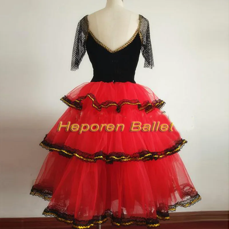 Висококачествени Професионални Индивидуални опции Tang Haode с къс ръкав и Къси Завои, испански Червени Дантелени Поли, балетное рокля Изображение 1 