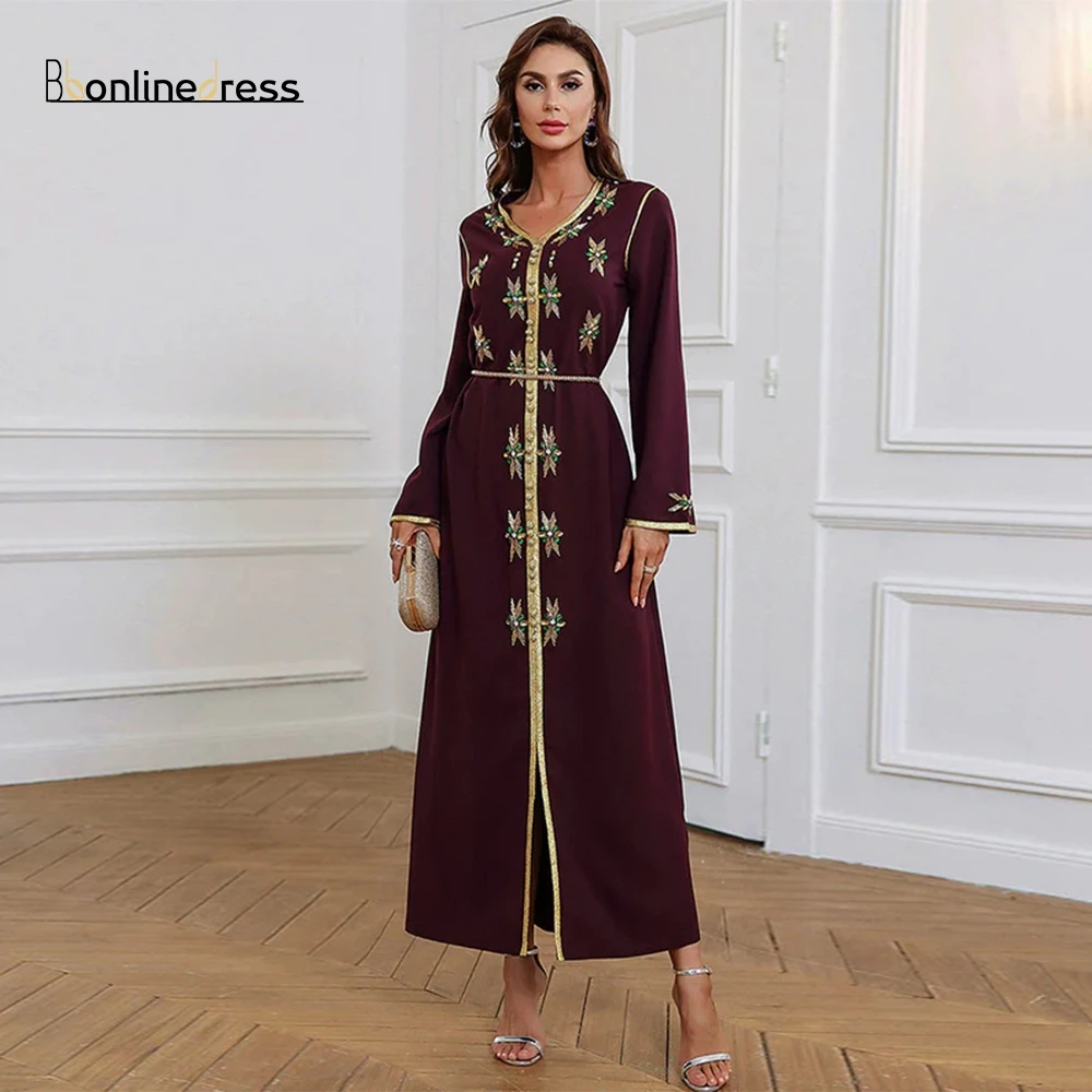 Bbonlinedress Прост Марокански Кафтан Нови Вечерни Рокли за Дамите 2023 Нова Мюсюлманска Мода Дубай Рокли за Абитуриентски бал, Vestidos De Noche Изображение 2 
