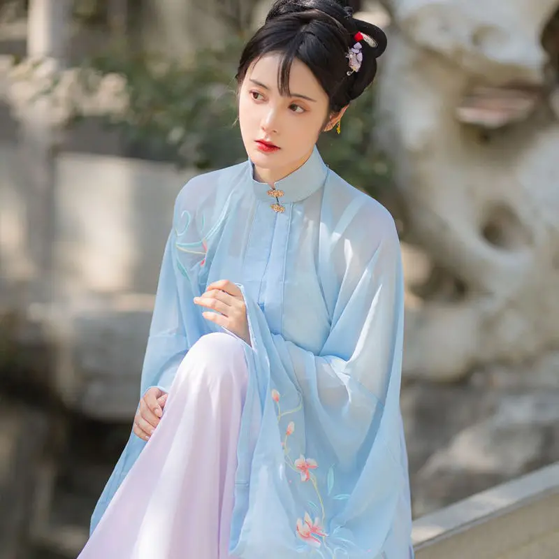 Оригинални дамски газова риза Xuanfei {Lanxi} Hanfu от Минг Hanfu, традиционната оригинална бродирани газова риза с висока деколте и големи ръкави. Изображение 2 