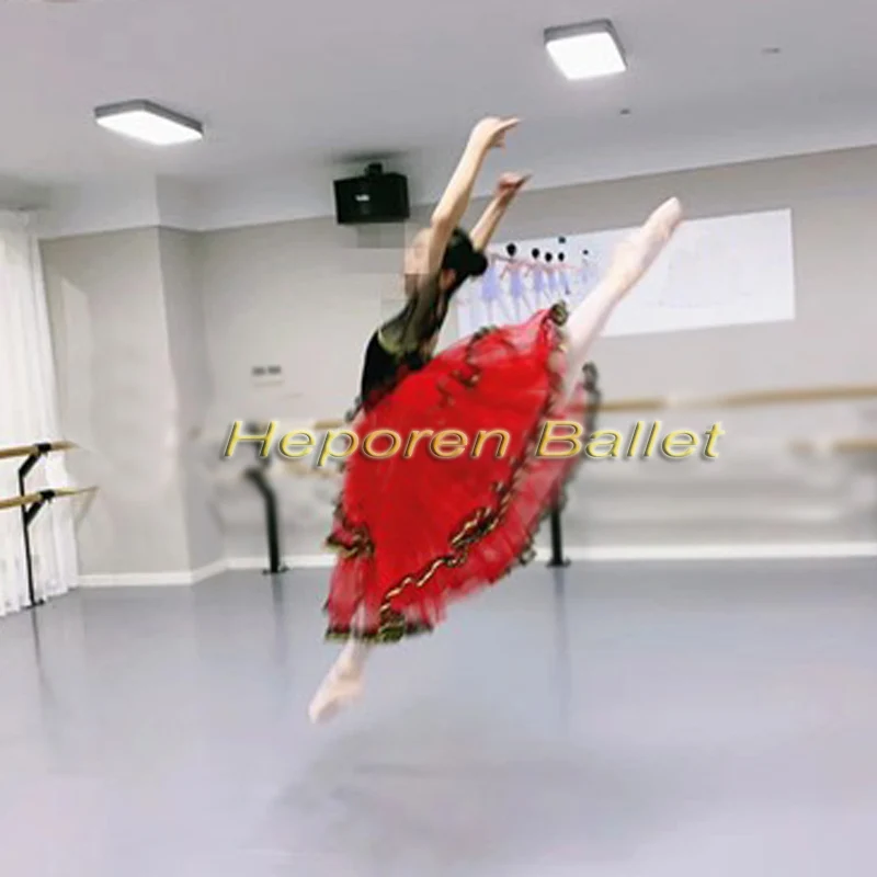 Висококачествени Професионални Индивидуални опции Tang Haode с къс ръкав и Къси Завои, испански Червени Дантелени Поли, балетное рокля Изображение 2 
