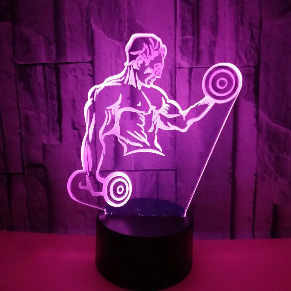 Гира Фитнес Настолни Лампи За Хола 7 Цвята Сензорен Пулт за Дистанционно Управление Led Визуален Подарък 3d Лампа Топла Мускул Мъжете 3d Малка нощна светлина Изображение 2 