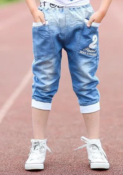 Летни дрехи За момчета, Спортен костюм, Модерни Всекидневни Комплект детско облекло с кръгло деколте и Къс ръкав, 2 броя, Тениска + дънки Изображение 2 