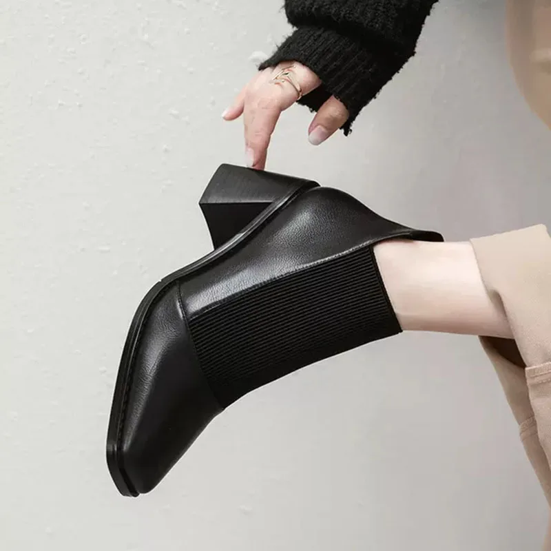 Lucyever/ Демисезонные женски ботильоны на висок ток с квадратни пръсти; обувки на 