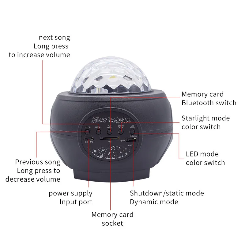 Нов Лазерен Лъч Проекционная Лампа на Нощното Небе С Светлина Bluetooth Музика USB Звездното Небе Пламъци на Водна Модел Led нощна светлина Изображение 3 