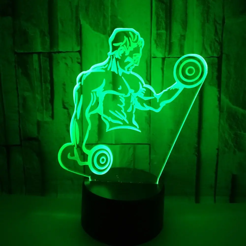 Гира Фитнес Настолни Лампи За Хола 7 Цвята Сензорен Пулт за Дистанционно Управление Led Визуален Подарък 3d Лампа Топла Мускул Мъжете 3d Малка нощна светлина Изображение 3 