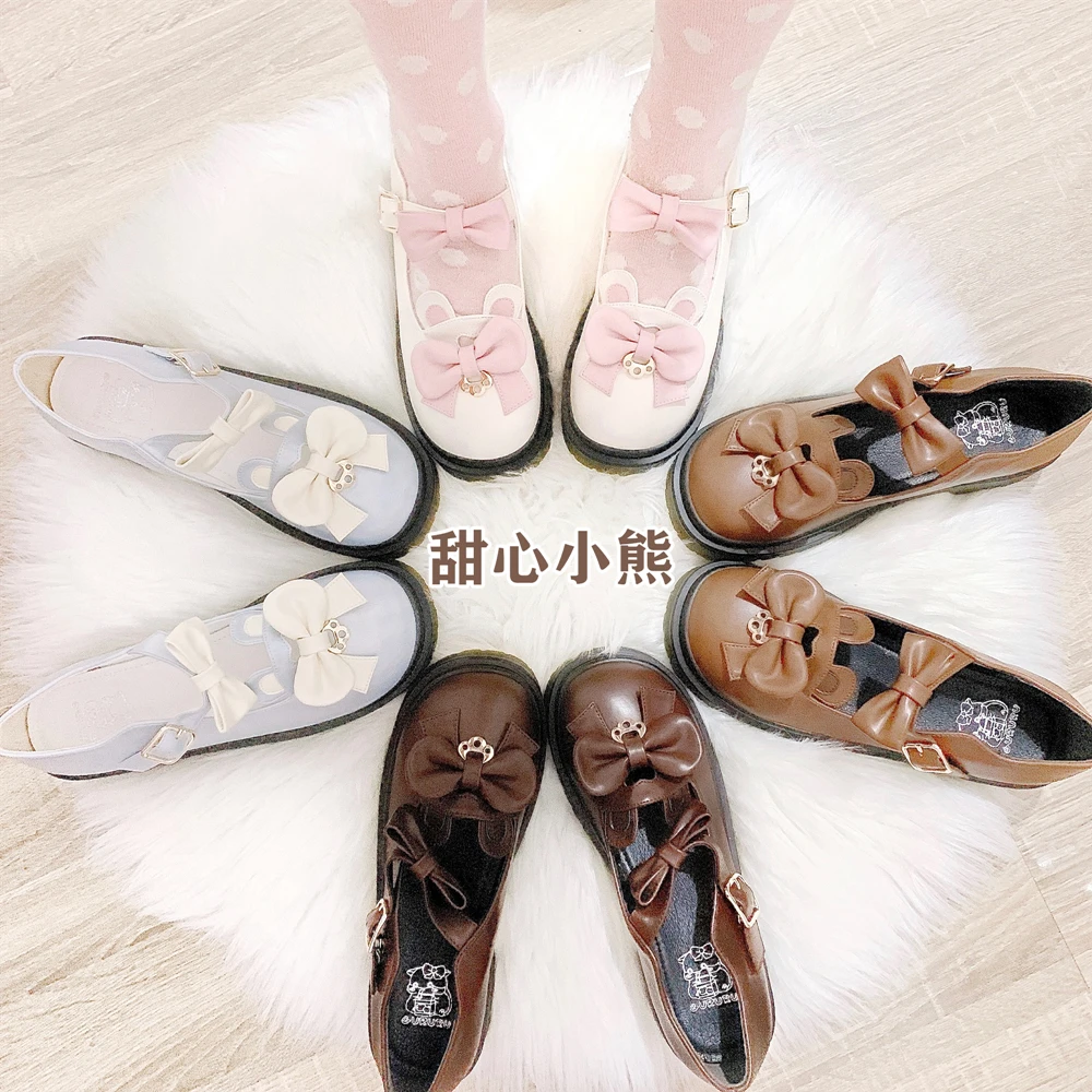 Лолита японската училищна кръгла глава студентка с голям лък дамски обувки скъпа мечка лък кавайная cosplay момиче сладко обувки за момичета Изображение 3 