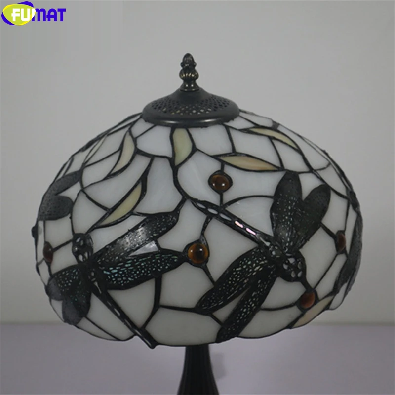 Настолна лампа в стил фумат тифани, черно лампа под формата на водни кончета, 12-инчов настолна лампа от витражного стъкло, ръчна изработка, европейският сплав, рама Изображение 4 